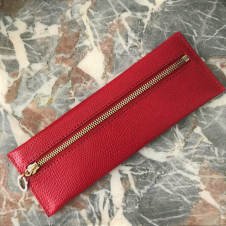 Trousse plate zippée Bornéo rouge garance Mignon