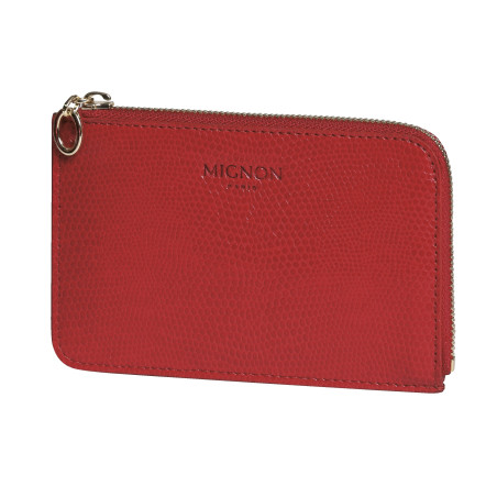Porte-cartes zippé Bornéo rouge garance Mignon