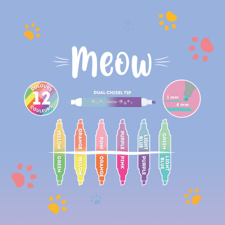 6 Surligneurs Double Pointe Legami Meow